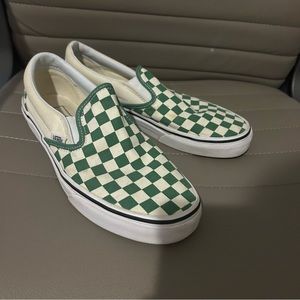 Green Checkered Vans Slip Ons